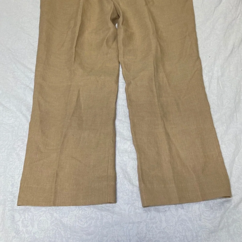 LL Bean Mens 35W Linen Pants Tan Khaki 100 Linen Flat Front Straight Leg